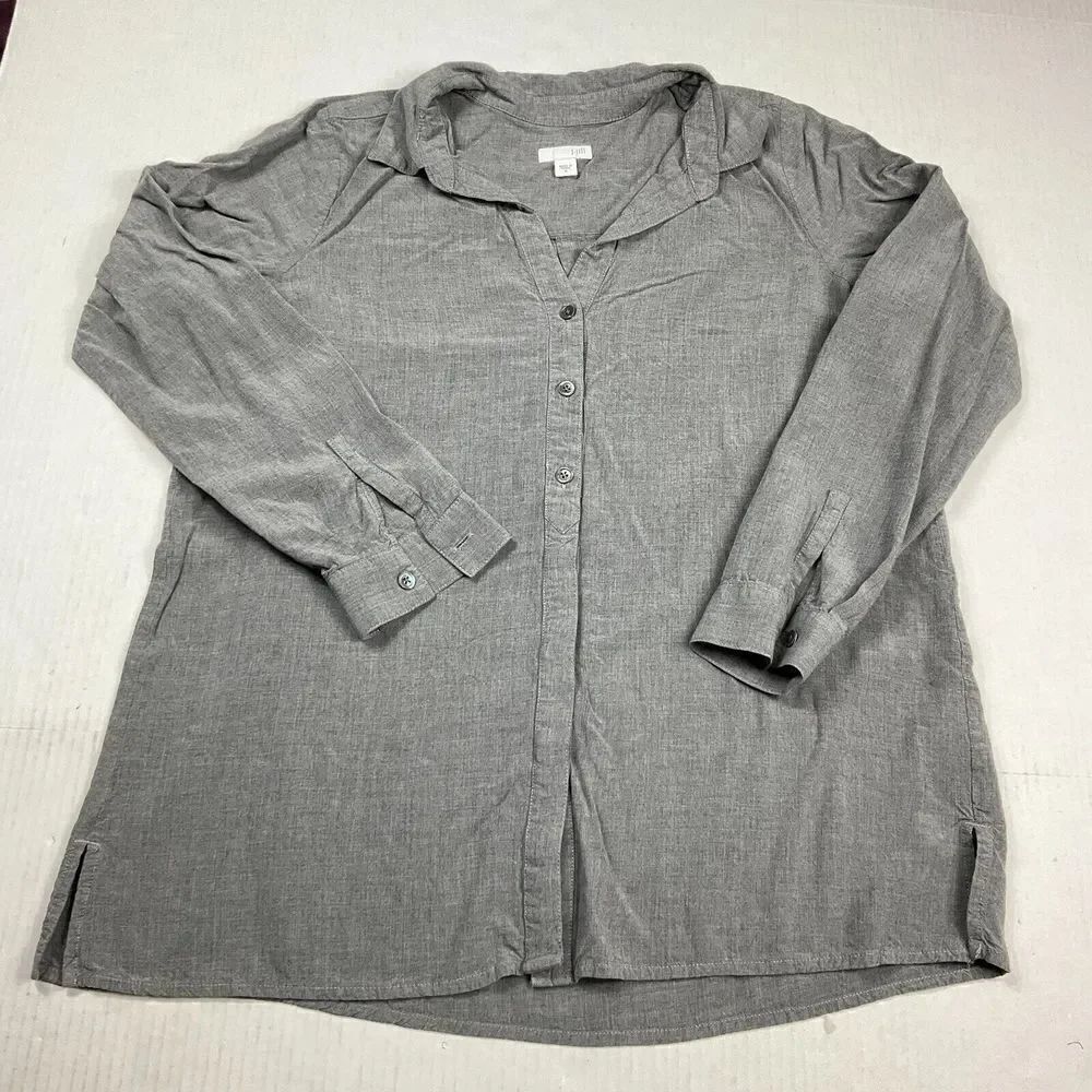 J.Jill Womens Button Down Shirt Gray Long Sleeve Loose Fit Work Casual Top Small